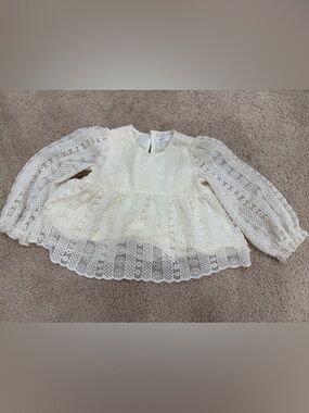 Zara Cream Lace Peplum Long Sleeve Top